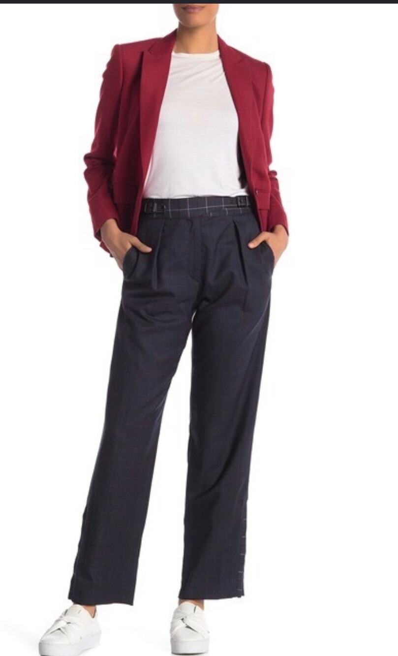 rag & bone James Plaid Wool-Blend Trousers Women’s Size 8 Navy Buckle Back